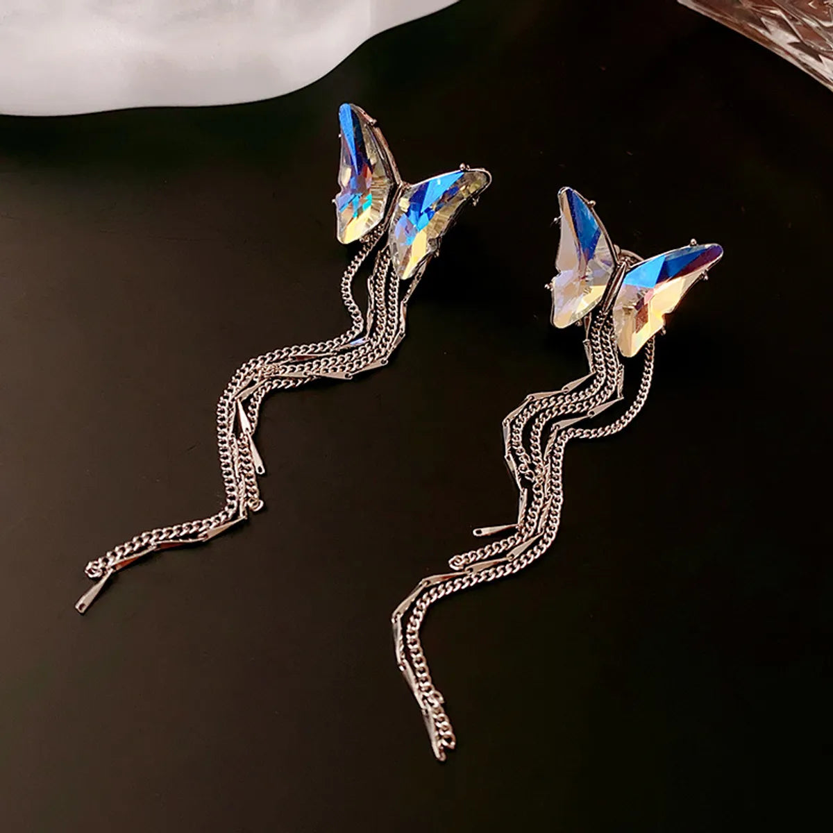 Wholesale Jewelry Lady Butterfly Alloy Artificial Diamond Inlay Dangling Earrings