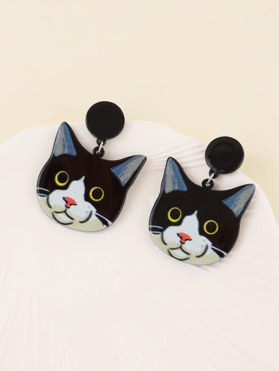 1 Pair Lady Cat Resin Drop Earrings