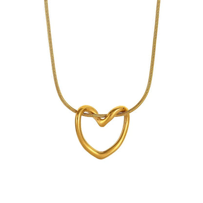 Wholesale Jewelry Lady French Style Artistic Heart Shape 304 Stainless Steel 18K Gold Plated Plating Pendant Necklace