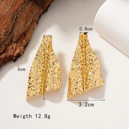 1 Pair Lady French Style Irregular Plating Pleated Alloy 14k Gold Plated Ear Studs