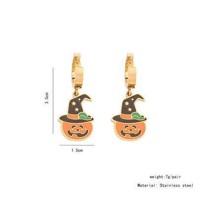 Wholesale Jewelry Lady Funny Pumpkin Skull 304 Stainless Steel 18K Gold Plated Plating Jewelry Set