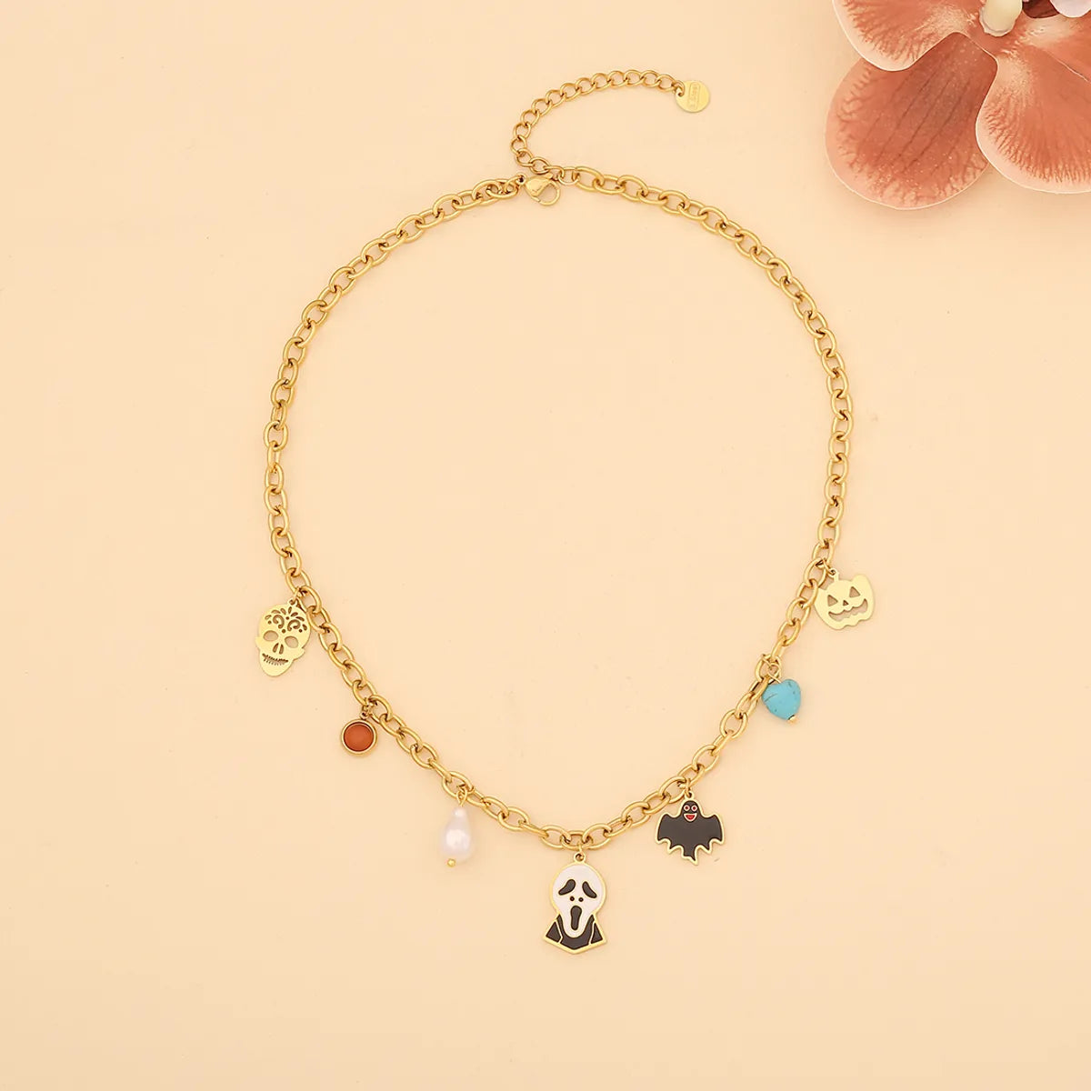 Wholesale Jewelry Lady Funny Pumpkin Skull 304 Stainless Steel 18K Gold Plated Plating Jewelry Set