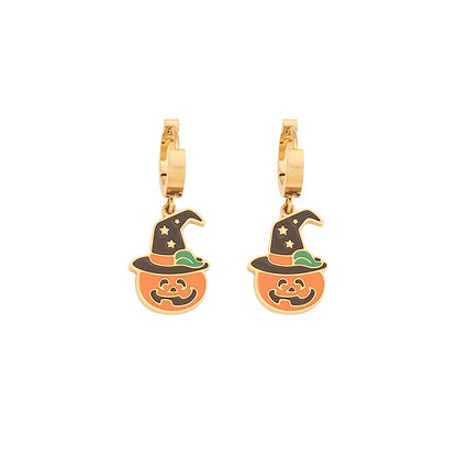 Wholesale Jewelry Lady Funny Pumpkin Skull 304 Stainless Steel 18K Gold Plated Plating Jewelry Set