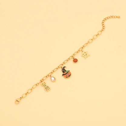 Wholesale Jewelry Lady Funny Pumpkin Skull 304 Stainless Steel 18K Gold Plated Plating Jewelry Set