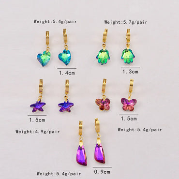 Wholesale Jewelry Lady Geometric Star Heart Shape Titanium Steel Glass Irregular Plating Inlay Earrings Necklace