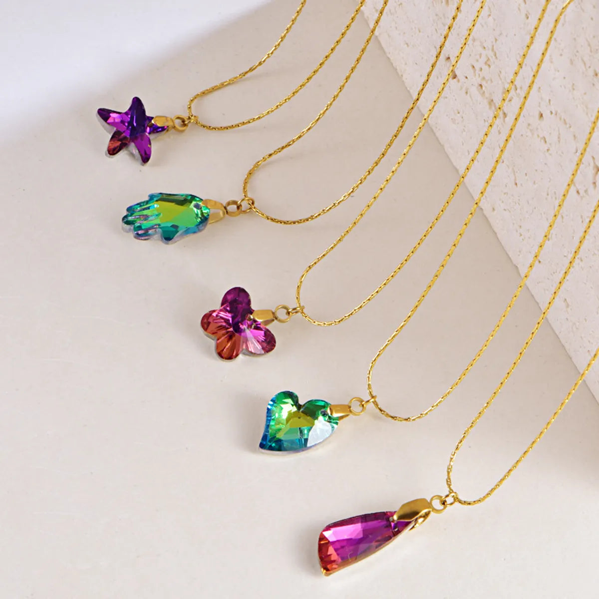 Wholesale Jewelry Lady Geometric Star Heart Shape Titanium Steel Glass Irregular Plating Inlay Earrings Necklace