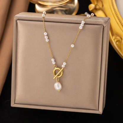 Wholesale Jewelry Lady Geometric Titanium Steel Pearl Plating Necklace