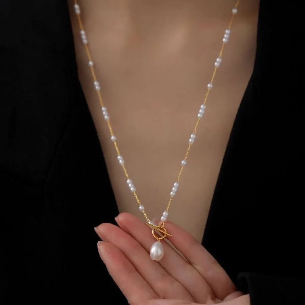 Wholesale Jewelry Lady Geometric Titanium Steel Pearl Plating Necklace