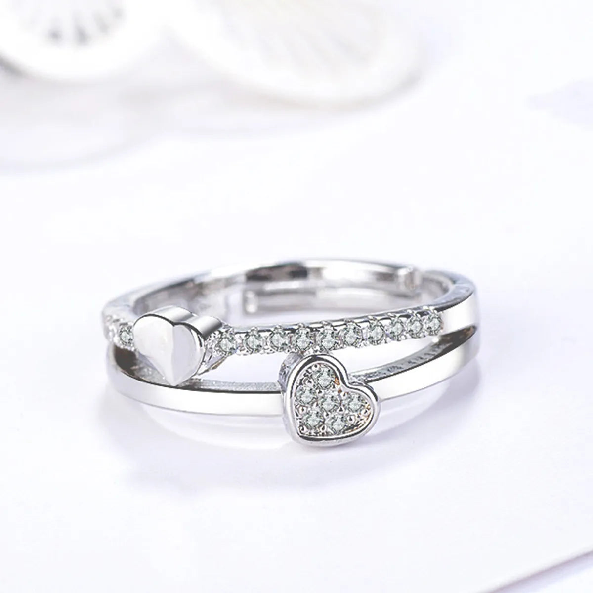 Wholesale Jewelry Lady Heart Shape Metal Artificial Diamond Inlay Open Rings