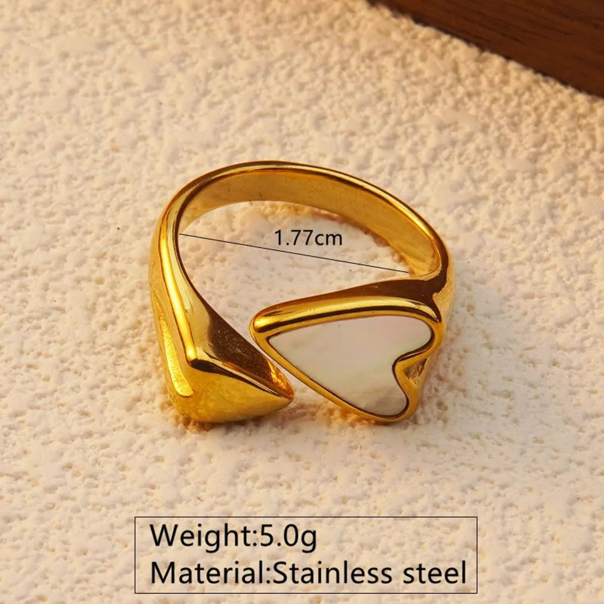 Wholesale Jewelry Lady Modern Style Classic Style Heart Shape 304 Stainless Steel Acrylic Shell 18K Gold Plated Plating Inlay Open Rings