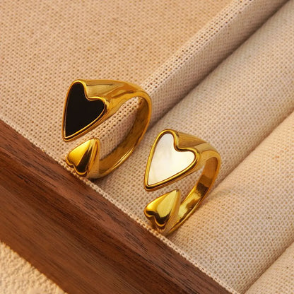 Wholesale Jewelry Lady Modern Style Classic Style Heart Shape 304 Stainless Steel Acrylic Shell 18K Gold Plated Plating Inlay Open Rings