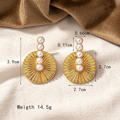 1 Pair Lady Round Plating Inlay Alloy Artificial Pearls 14k Gold Plated Ear Studs