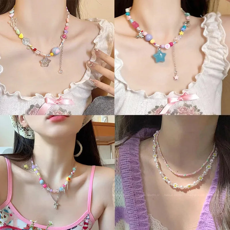 Wholesale Jewelry Lady Sweet Heart Shape Flower Bow Knot Arylic Imitation Pearl Rings Bracelets Necklace