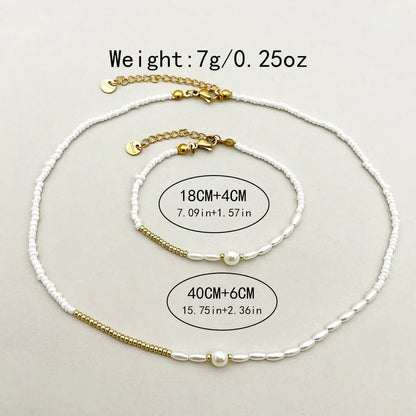 Wholesale Jewelry Lady Vacation Round Stainless Steel Imitation Pearl Gold Plated Plating Bracelets Necklace