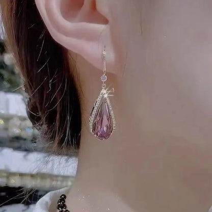 Wholesale Jewelry Lady Water Droplets Alloy Artificial Crystal Inlay Drop Earrings