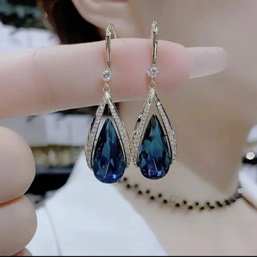 Wholesale Jewelry Lady Water Droplets Alloy Artificial Crystal Inlay Drop Earrings