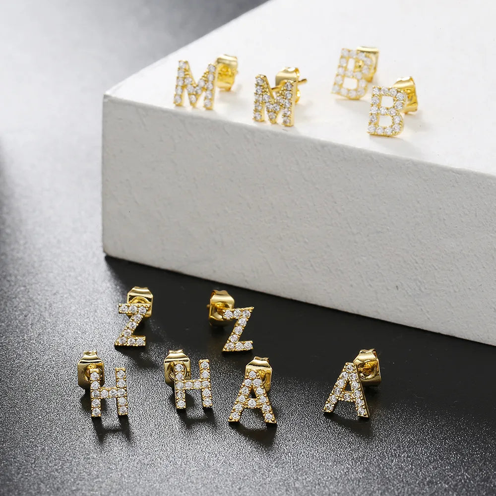 Wholesale Jewelry Letter Copper Inlaid Zircon Stud Earrings Nihaojewelry