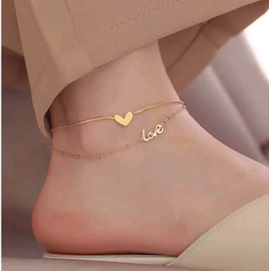 Fashion Letter Titanium Steel Double Layer Women'S Anklet