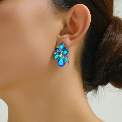 1 Pair Luxurious Lady Shiny Flower Layered Inlay Zinc Alloy Glass Ear Studs