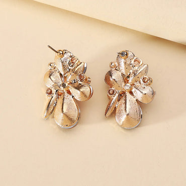 1 Pair Luxurious Lady Shiny Flower Layered Inlay Zinc Alloy Glass Ear Studs