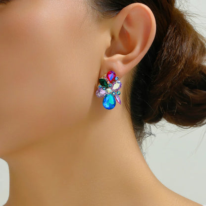 1 Pair Luxurious Lady Shiny Flower Layered Inlay Zinc Alloy Glass Ear Studs