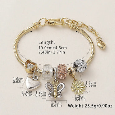 Wholesale Jewelry Luxurious Pastoral Heart Shape Butterfly Daisy Alloy Rhinestone Copper Rhinestones Inlay Bracelets