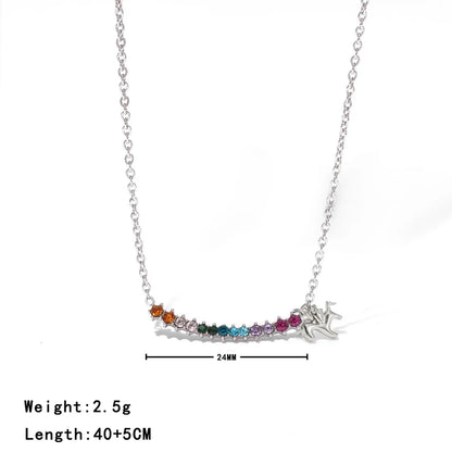 Wholesale Jewelry Luxurious Sweet Commute Color Block 304 Stainless Steel Zircon White Gold Plated Gold Plated Inlay Pendant Necklace