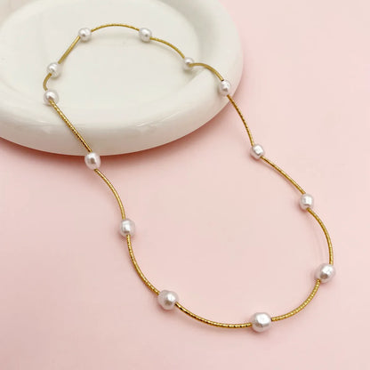 Wholesale Jewelry Luxurious Sweet Geometric Pearl 304 Stainless Steel 14K Gold Plated Plating Necklace