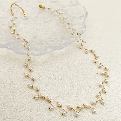 Wholesale Jewelry Luxurious Sweet Geometric Pearl 304 Stainless Steel 14K Gold Plated Plating Necklace