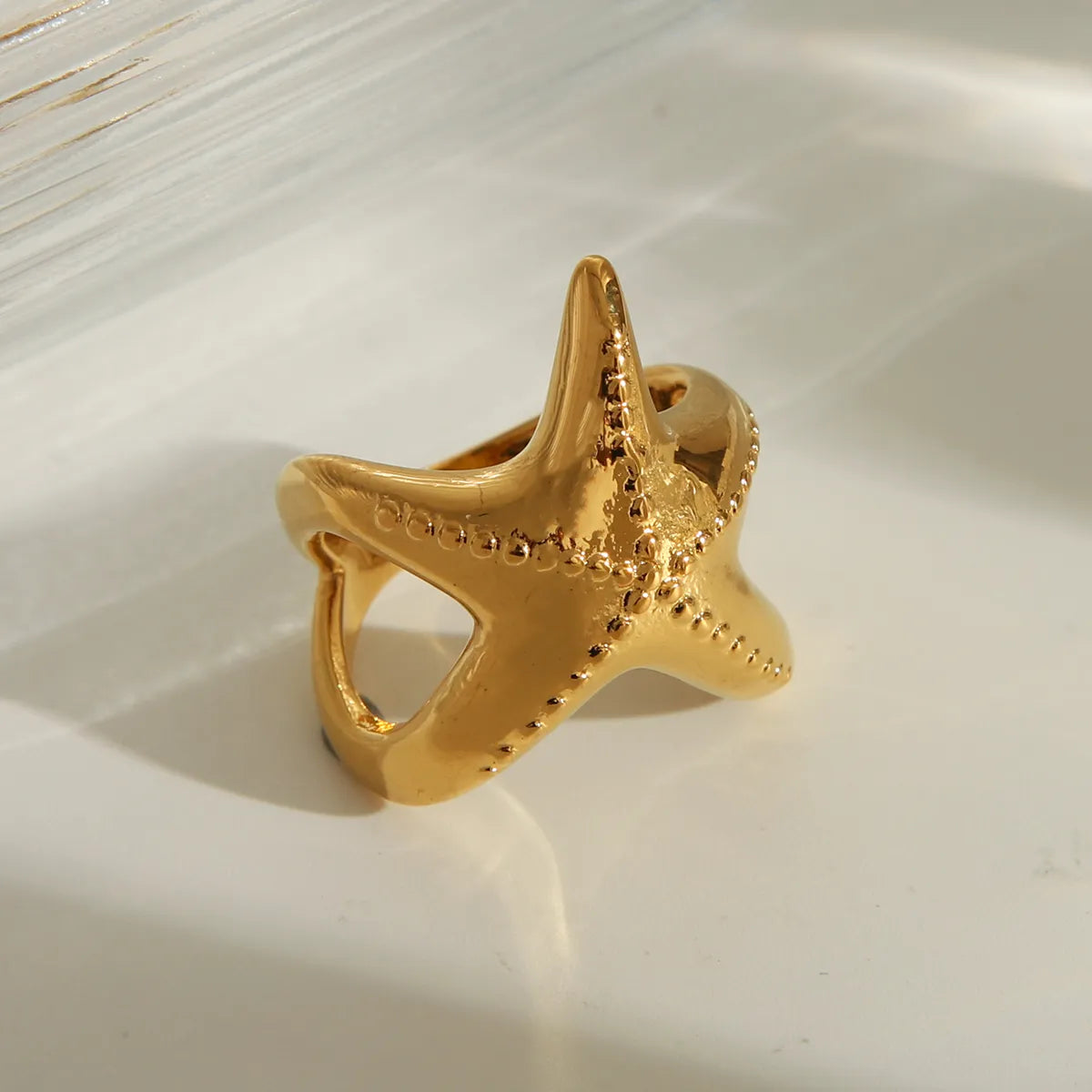 Wholesale Jewelry Marine Style Beach Commute Starfish Solid Color 304 Stainless Steel 18K Gold Plated Rings