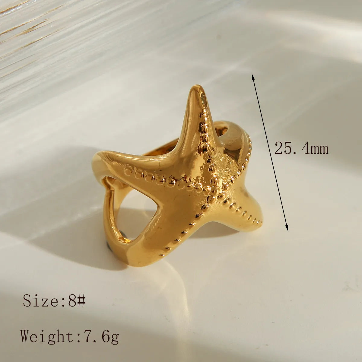 Wholesale Jewelry Marine Style Beach Commute Starfish Solid Color 304 Stainless Steel 18K Gold Plated Rings