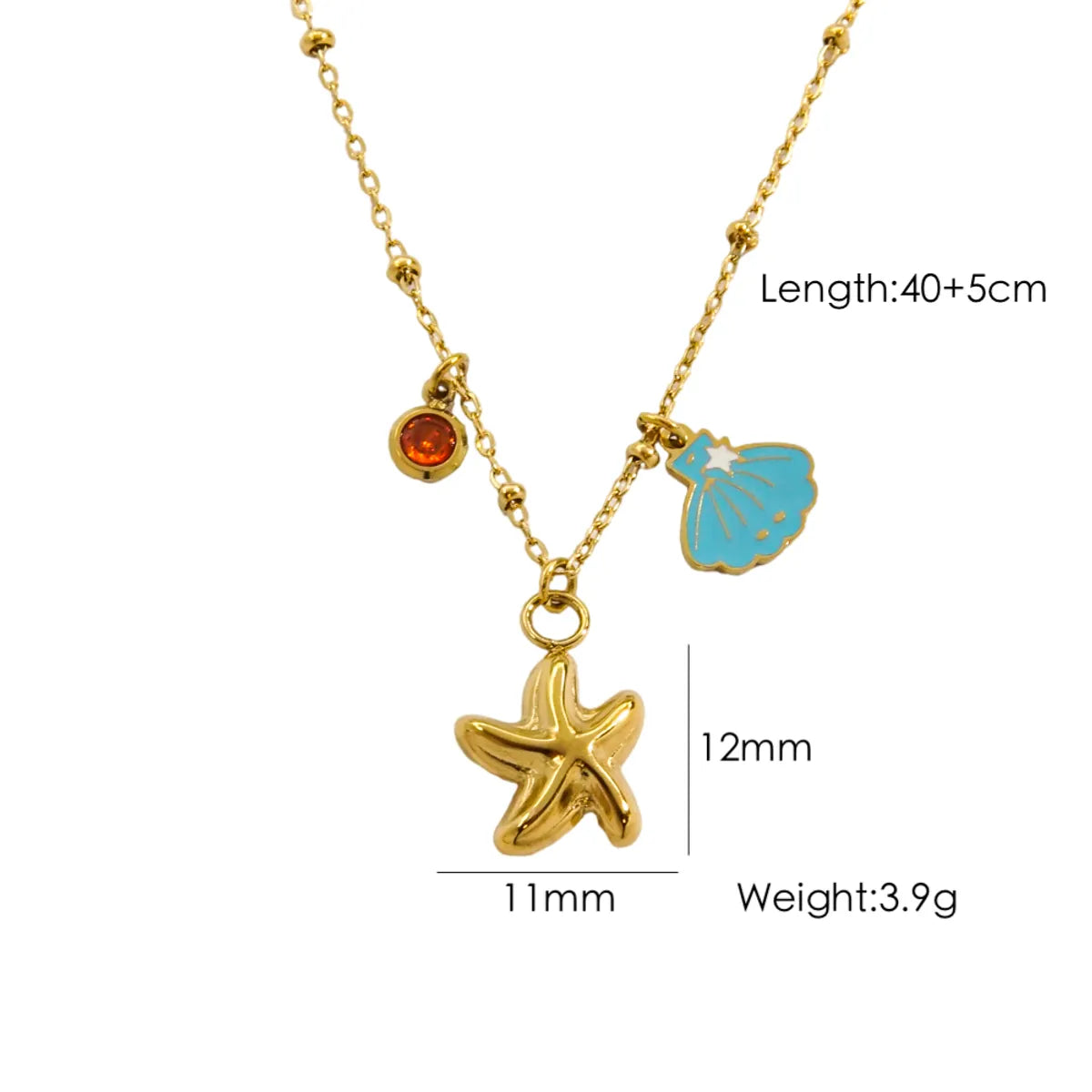 Wholesale Jewelry Marine Style Beach Tropical Starfish Dolphin Shell 304 Stainless Steel Rhinestones Shell 14K Gold Plated Enamel Plating Inlay Pendant Necklace