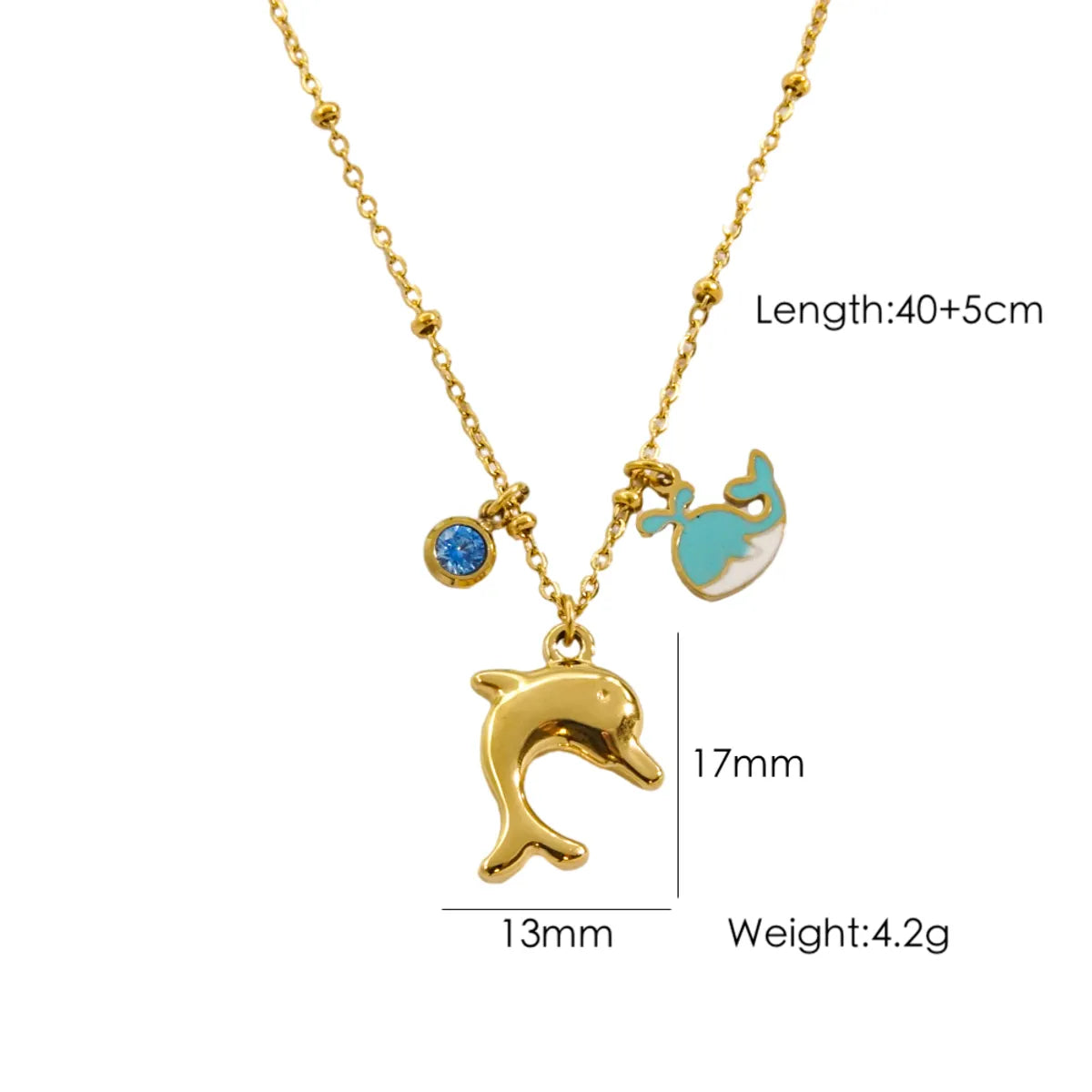 Wholesale Jewelry Marine Style Beach Tropical Starfish Dolphin Shell 304 Stainless Steel Rhinestones Shell 14K Gold Plated Enamel Plating Inlay Pendant Necklace