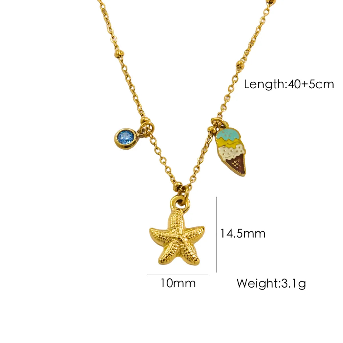 Wholesale Jewelry Marine Style Beach Tropical Starfish Dolphin Shell 304 Stainless Steel Rhinestones Shell 14K Gold Plated Enamel Plating Inlay Pendant Necklace