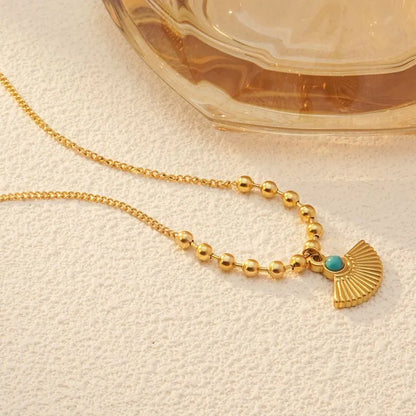 Wholesale Jewelry Marine Style Classic Style Sector 304 Stainless Steel Turquoise 18K Gold Plated Inlay Pendant Necklace