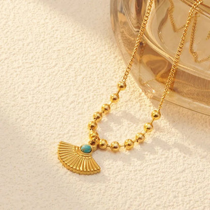 Wholesale Jewelry Marine Style Classic Style Sector 304 Stainless Steel Turquoise 18K Gold Plated Inlay Pendant Necklace