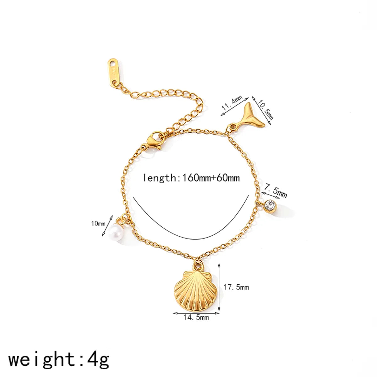 Wholesale Jewelry Marine Style Cool Style IG Style Starfish Ocean Shell 304 Stainless Steel Zircon 18K Gold Plated Polishing Pearl Inlay Bracelets Necklace