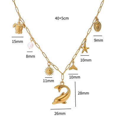 Wholesale Jewelry Marine Style Simple Style Starfish Dolphin Shell 201 Stainless Steel 304 Stainless Steel 18K Gold Plated Pendant Necklace