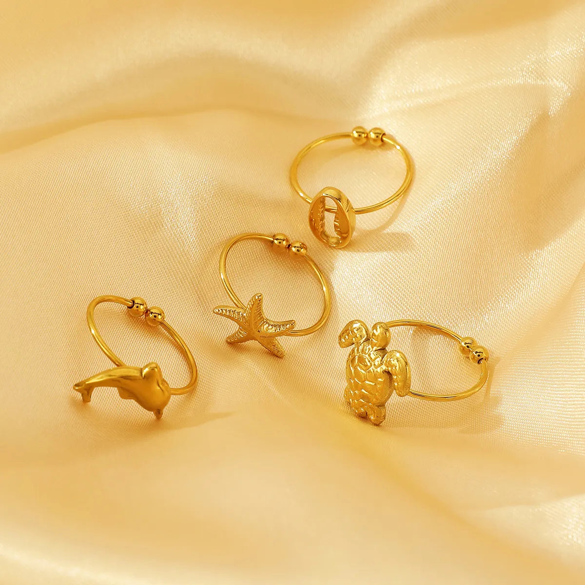 Wholesale Jewelry Marine Style Simple Style Starfish Dolphin Shell 304 Stainless Steel 18K Gold Plated Foot Ring