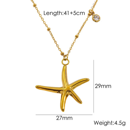 Wholesale Jewelry Marine Style Starfish Conch Dolphin Titanium Steel Inlaid Gemstone Pendant Necklace