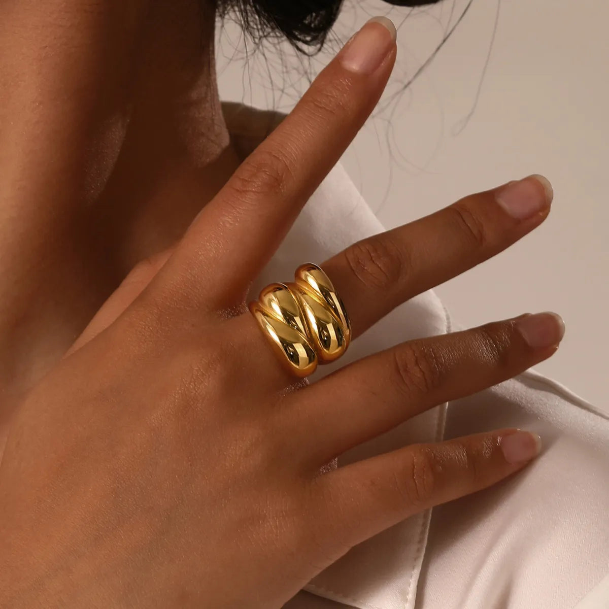 Wholesale Jewelry Maximalism Solid Color 304 Stainless Steel 18K Gold Plated Criss Cross Layered Rings