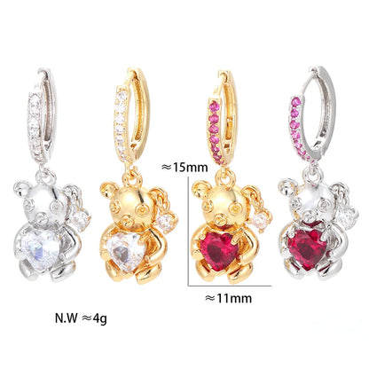 Wholesale Jewelry Micro-inlaid Zircon Heart Bear Copper Gold-plated Earrings Gooddiy