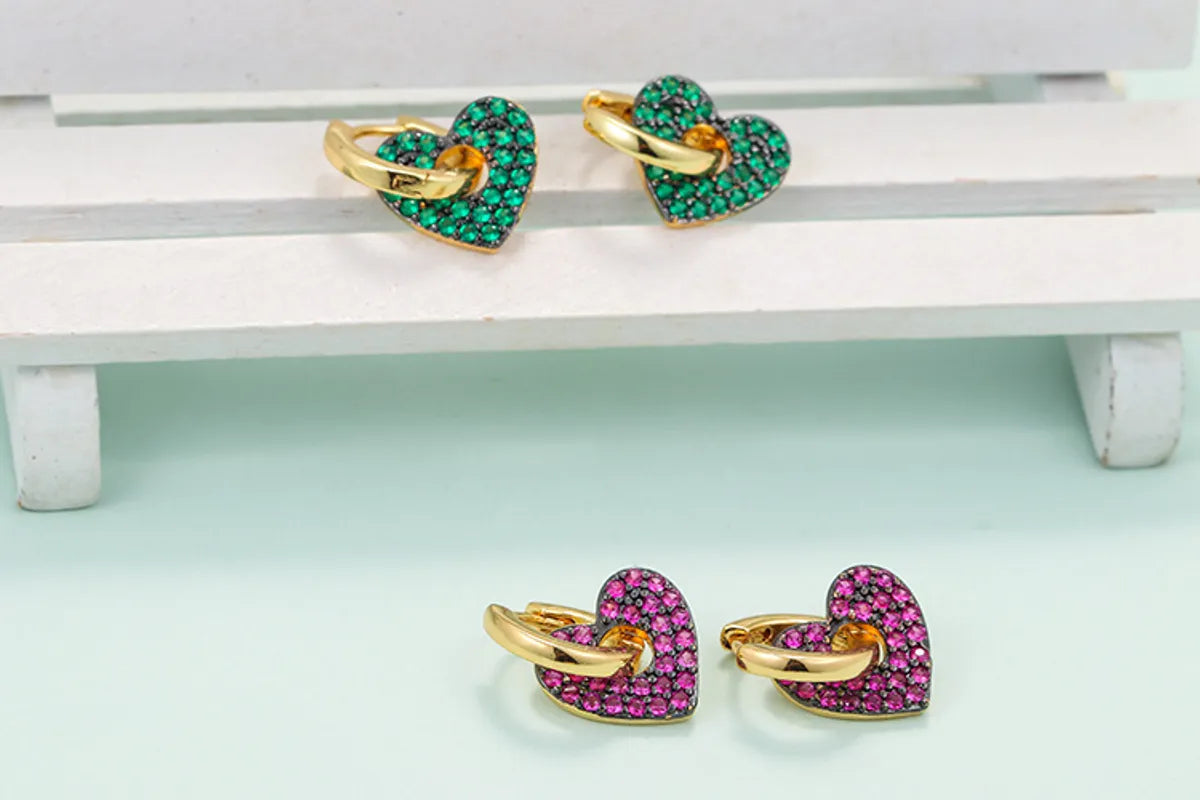 Wholesale Jewelry Micro-inlaid Zircon Heart Color Diamond Copper Earrings Gooddiy