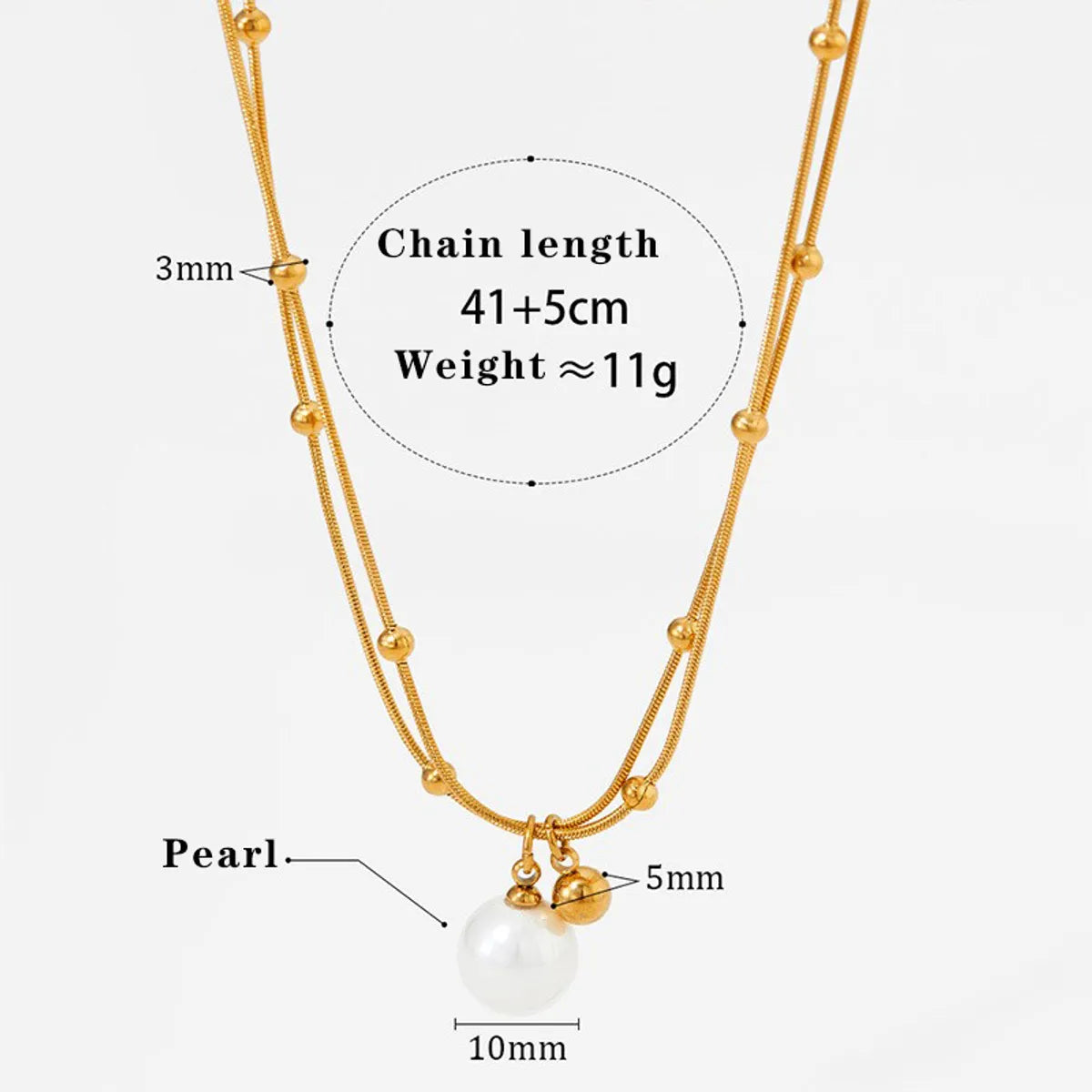 Wholesale Jewelry Modern Style Artistic Ball 304 Stainless Steel Shell Pearls 16K Gold Plated White Gold Plated Gold Plated Plating Inlay Double Layer Necklaces