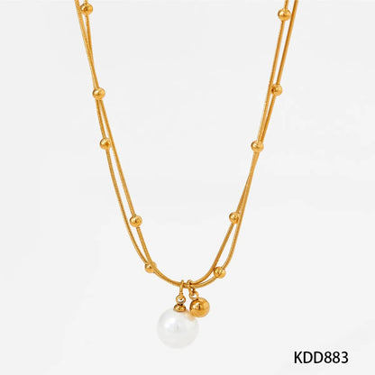 Wholesale Jewelry Modern Style Artistic Ball 304 Stainless Steel Shell Pearls 16K Gold Plated White Gold Plated Gold Plated Plating Inlay Double Layer Necklaces