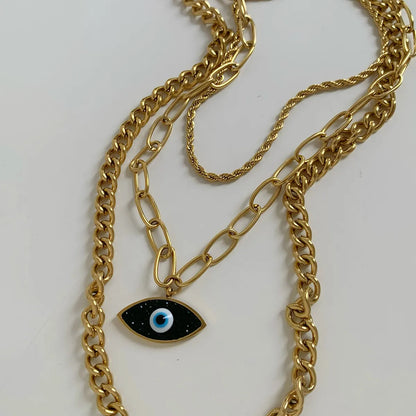 Wholesale Jewelry Modern Style Artistic Eye 304 Stainless Steel Three Layer Necklace