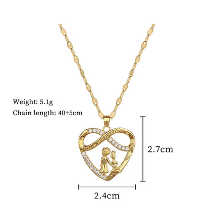 Wholesale Jewelry Modern Style Classic Style Human Infinity Heart Shape Titanium Steel Copper Zircon Gold Plated Hollow Out Inlay Pendant Necklace