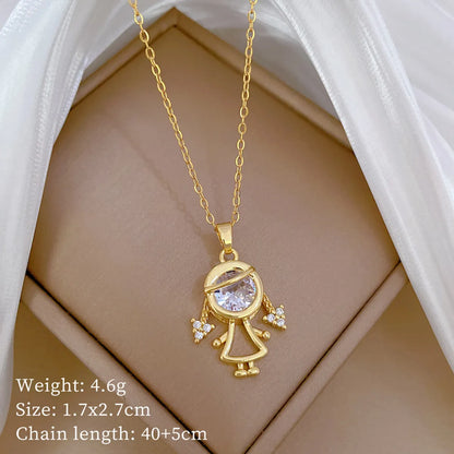 Wholesale Jewelry Modern Style Classic Style Human Titanium Steel Copper Zircon Gold Plated Inlay Pendant Necklace