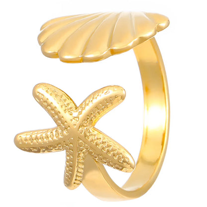 Wholesale Jewelry Modern Style Classic Style Leaf Starfish Shell 304 Stainless Steel Plating Open Rings