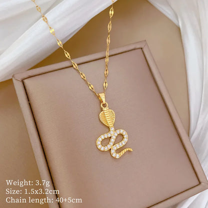 Wholesale Jewelry Modern Style Classic Style Snake Titanium Steel Copper Zircon Gold Plated Inlay Pendant Necklace